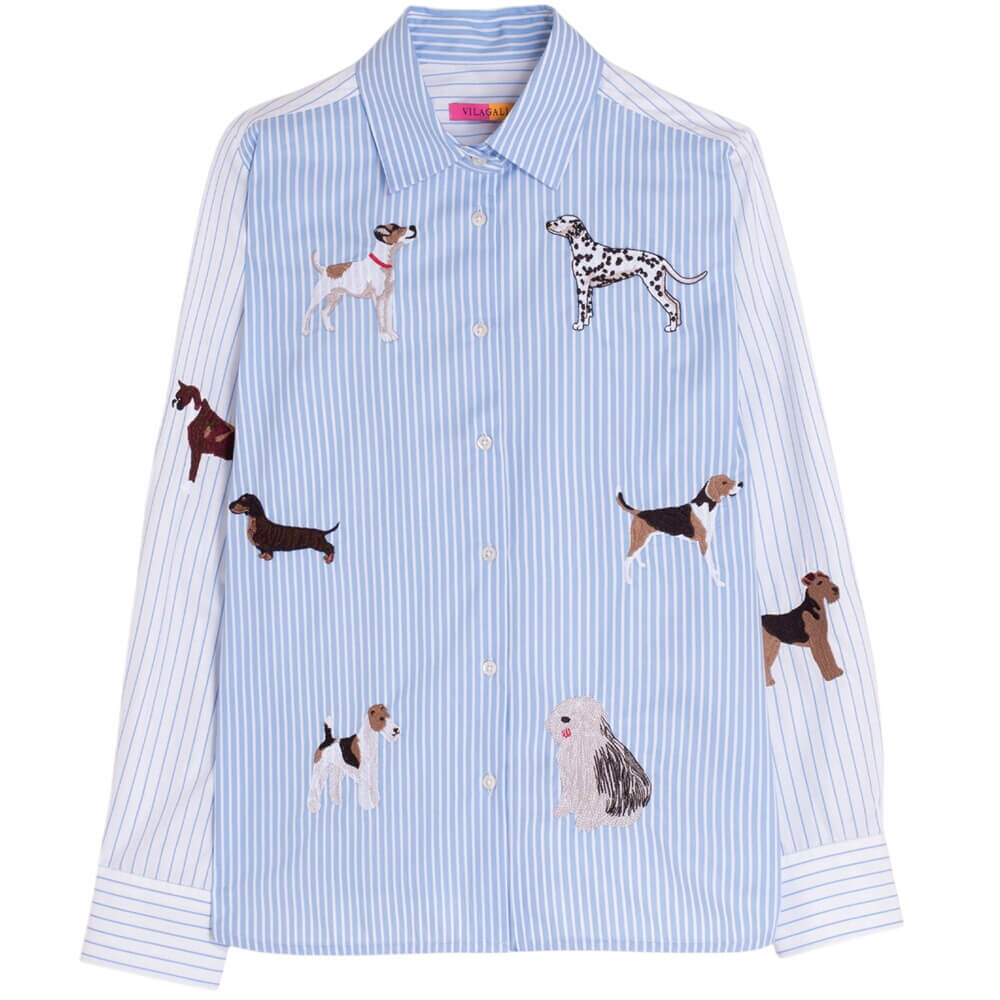 Vilagallo Dog Embroidery Striped Shirt